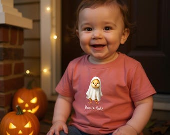 Ghost Halloween T-Shirt - Boo-k Bok! Baby Shirt, Cute Ghost Chick Toddler Shirt, Ghost Chicken Baby Tee, Funny Ghost Halloween Toddler Tee