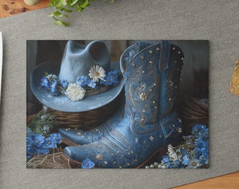 Glass Cutting Board - Cowgirl Boots, Western Kitchen Decor, Unique Housewarming Gift, Coffee Bar Decor, Bestie Gift, Cowgirl Lover Gift