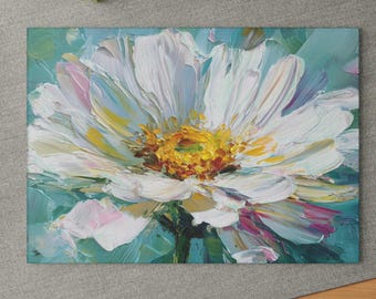 Floral Glass Cutting Board, White Daisy Glass Cutting Board, Vibrant Kitchen Decor, Tempered Glass Cutting Board, Unique Housewarming Gift
