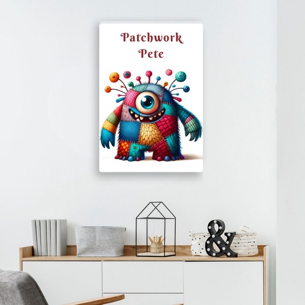 Patchwork Pete Monster Print | Kids Wall Art | Digital Download | Children's Bedroom Art | Child's Nursery Poster | Monster Canvas