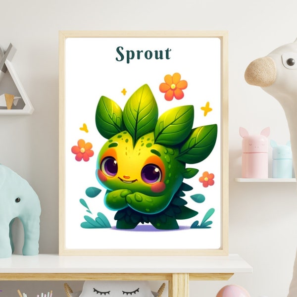 Friendly Sprout Monster Print | Kids Wall Art | Digital Download | Children's Bedroom Art | Child's Nursery Poster | Monster Canvas