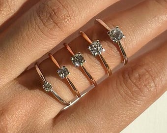 18K Gold Lab Diamond Solitaire Ring: Delicate 0.10-0.50 Ct Engagement Ring