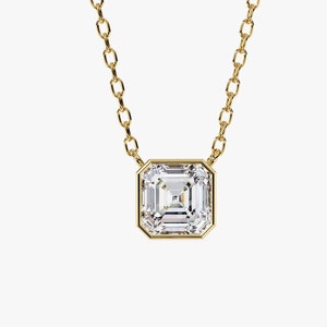 1 Ct Asscher Cut Lab Grown Diamond Pendant, 14k Gold Asscher Solitaire Necklace, Fine Jewelry Gift for Women, Wedding Day Necklace