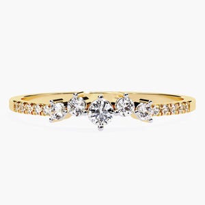 Anillo de diamantes en racimo: Anillo de cumpleaños minimalista curvo de 0,12 ct en oro de 14 quilates