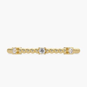 14K Gold Beaded Diamond Ring, Minimalist 1.3mm Band, Stacking Gold Ball Ring, Thin Everyday Ring for Women, Delicate Gold Bead Band