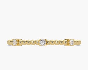 14K Gold Diamant Perlenring: 1.3 mm Minimalist Stacking Band