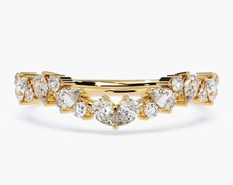 Anillo de boda de oro de 14 quilates con diamante cultivado en laboratorio talla marquesa, anillo anidado de 0,40 quilates