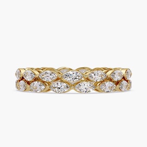 Statement Eternity Ring, Marquise Diamond Band, Chunky Stackable Ring, Lab Grown Diamond Band, 14k Gold Wide Band, Ring for Women