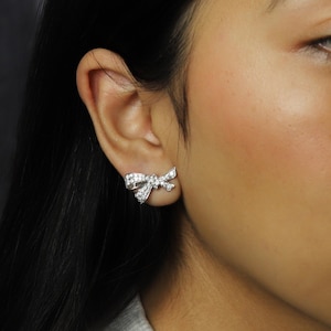 Diamond Bow Stud Earrings Coquette Jewelry Dainty Coquette Jewelry Bow Earrings Gold Bow Earrings Diamond Jewelry Everyday Earrings