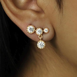 1.75 Ctw Natural Diamond Gold Ear Climber Earrings, Drop Earrings, 14k Gold Bezel Set Statement Earring, Earrings Drops, Gift for Girlfriend
