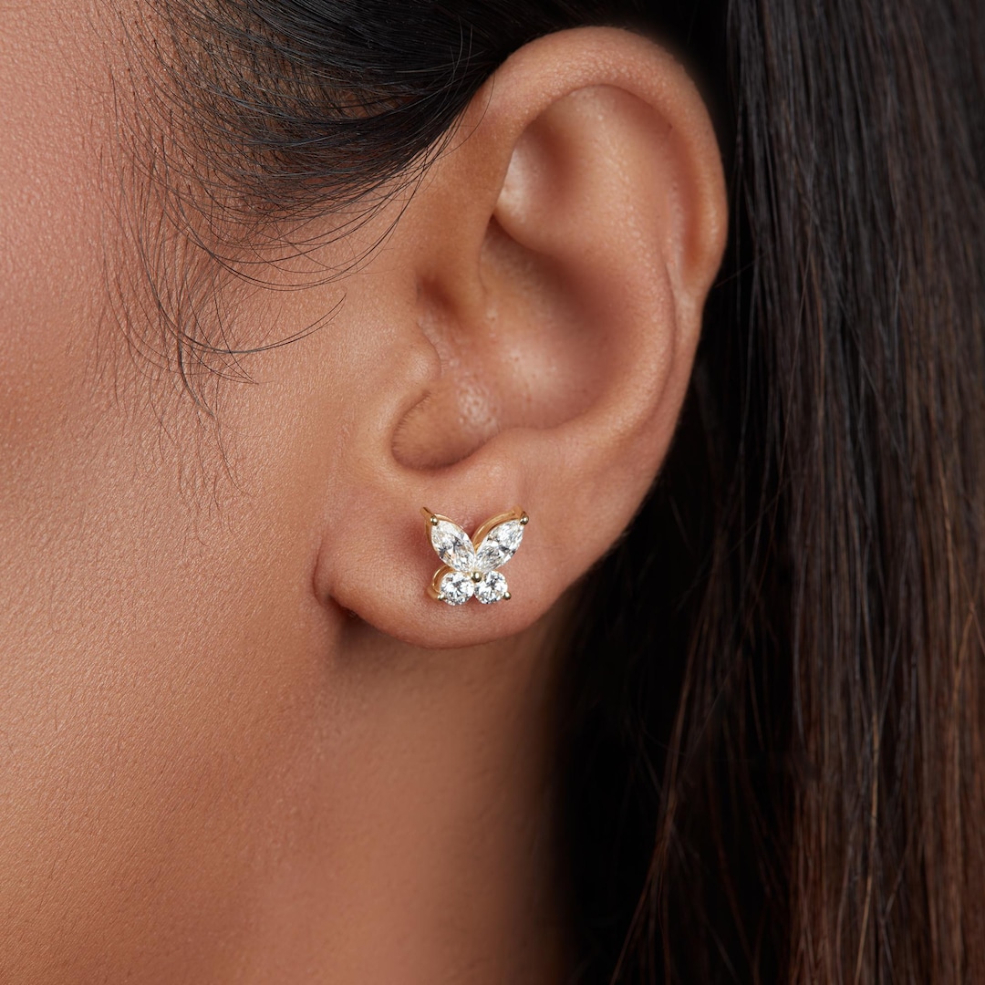 14K Gold Butterfly Lab Grown Diamond Stud Earrings Cluster Earrings 14k-gold-butterfly-lab-grown-diamond-stud-earrings-cluster-earrings
