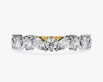 14K Gold Marquise & Round Diamond Half Eternity Band (1.00 CTW)