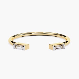 14k Gold Baguette Open Wedding Ring for Women, Delicate Engagement Ring Baguette Diamond Delicate Gold Promise Ring Anniversary Ring