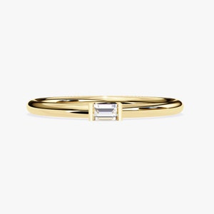 0.10 CT Baguette Natural Diamond Ring, 14k Gold Band Ring, Dainty Diamond Ring, Half Bezel Setting Baguette Ring, Promise Ring, Stacking