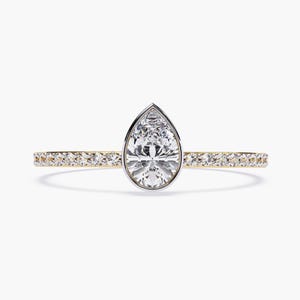 Dainty 14k Gold Diamond Engagement Ring | Minimalist Pear Diamond Ring | Classic Bezel Setting | Everyday Gold Ring Gift for Her