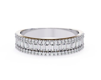 0,60 CT Baguette-Ring mit natürlichem Halbunendlichkeitsdiamant, Bandring aus 14-karätigem Gold, Diamantring mit Pavé- und Krappenbesatz, personalisierter Ewigkeitsring für Sie