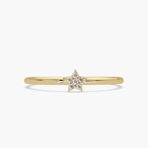 Diamond Star Ring in 14K Gold, Dainty Real Diamond Star Band, Celestial Stacking Ring, Gift for Mom, Gift for Friend