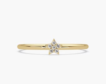14K Naturdiamant Sternring: Zierliches himmlisches Band