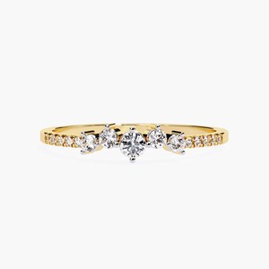 0.12Ctw Lab Grown Diamond 14k Gold Unique Curved Cluster Ring Minimalist Ring for Women Diamond Cluster Ring Gift for Friend Gift for Sister