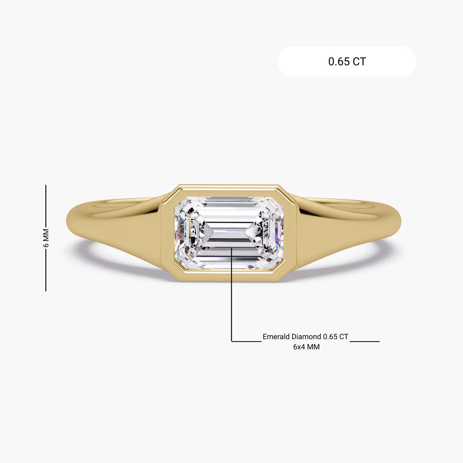 Emerald Cut Lab Grown Diamond Signet Ring, 14K Gold Bezel Set Dainty ...