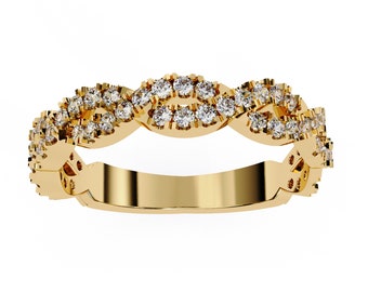 Anello con diamante naturale tondo tondo da 0,45 CT, anello a fascia in oro 14k, anello a fascia attorcigliata con impostazione a polo, anello a fascia nuziale inciso, anello di fidanzamento