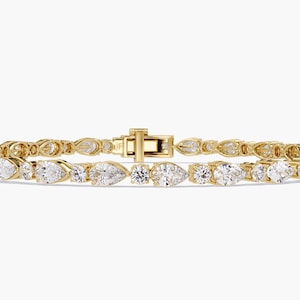 Bracciale tennis con diamanti a forma di pera in oro 14k, bracciale con diamanti coltivati in laboratorio da 4,5 ct, bracciale con diamanti rotondi e a forma di pera in oro, regalo per lei, gioielli per l&#39;anniversario
