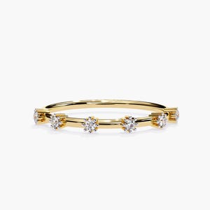 Ultra Thin Floating Eternity Band, Natural Round Distance Diamond Wedding Band, 14K Solid Gold Half Eternity Band, Minimalist Ring