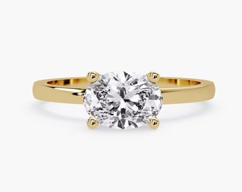 1 CT Oval Lab Grown Diamond Engagement Ring, 14K Solid Gold Solitaire Ring, Oval Diamond Ring, Proposal Ring, VS+ EF Diamond Ring