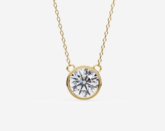 0.50 Ct Natural Diamond Necklace / 14K Solid Gold Diamond Pendant / Diamond Solitaire Necklace / 16-18 inch length / 1 mm Cable Chain / SI G