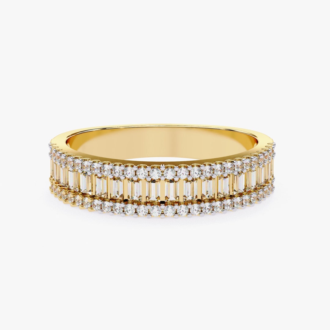 Baguette Lab Grown Diamond Ring: 14k Gold Half Eternity Band for Wife ...