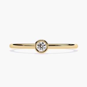14K Solid Gold Single Stone Ring, Tiny Bezel Set Diamond Ring, Small Diamond Solitaire, Stackable Diamond Solo Ring, Birthday Gift for Her