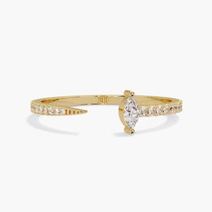Offener Manschettenring mit Labor-Diamant am kleinen Finger, Marquise-Stapelring, 14-karätige Goldringe für Damen