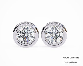 Diamond Bezel Stud Earrings / 1/2 CT total weight / 14k solid gold / Natural Diamonds / SI GH