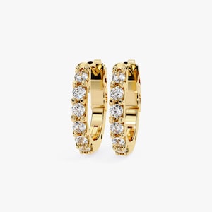 Mini Diamond Huggies Mini Hoops Earrings 14k Solid Gold Diamond Hoops, 3/8 CTW Natural Diamond Hoops, 12mm Size