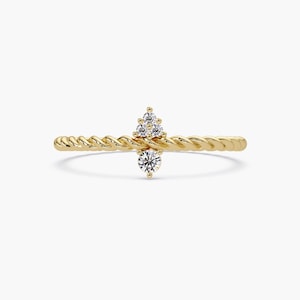 Twisted Rope Diamond Ring, Gold Diamond Solitaire Ring, Handmade Stackable, Minimalist Ring, Braided Promise Rings, 14k Twisted Rope Ring