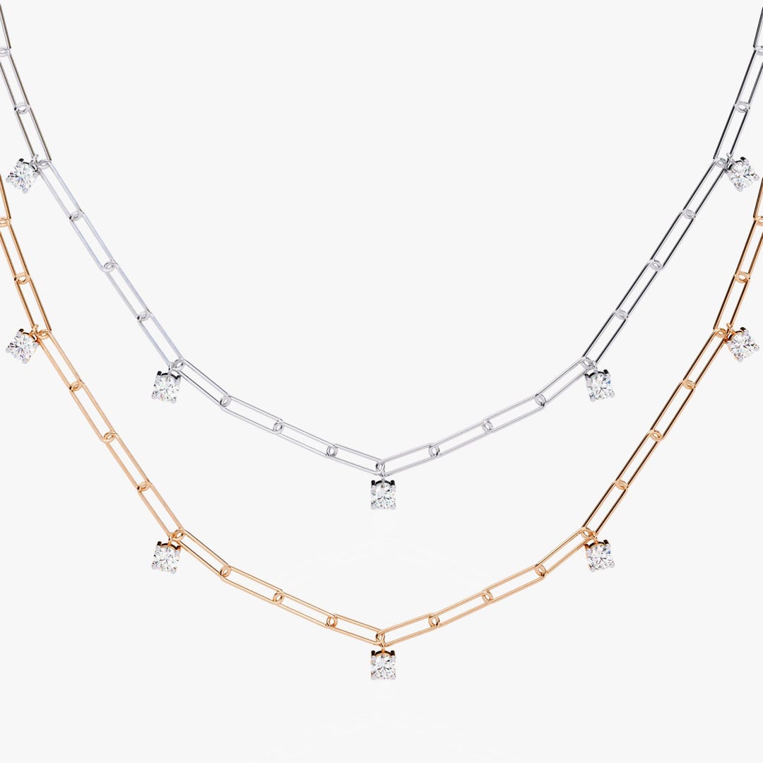 Diamond Link Chain Necklace Natural Diamond Paperclip Necklace 14K ...
