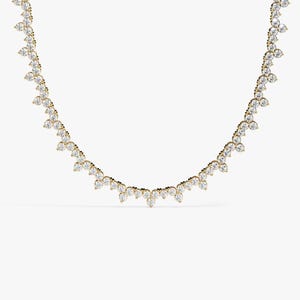 14k Solid Gold Lab Grown Diamond Tennis Necklace / Brilliant Round Cut Unique Diamond Necklace / 3 Prong Set Tennis Necklace / Wedding Gift