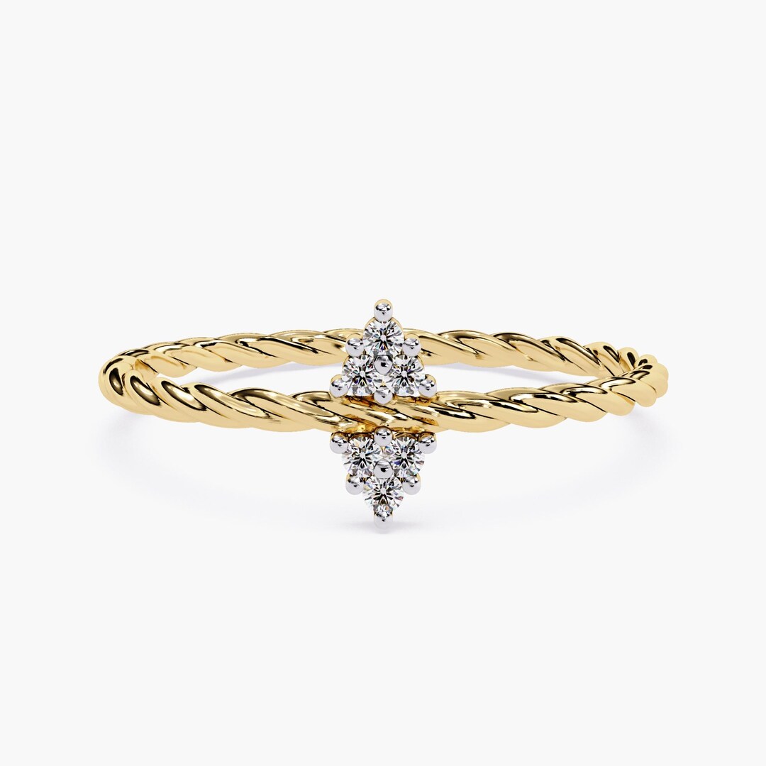 Diamond Ring Rope 14k Gold Rope Ring With 0.05ct Lab-grown Diamond Triangle Accents - Etsy