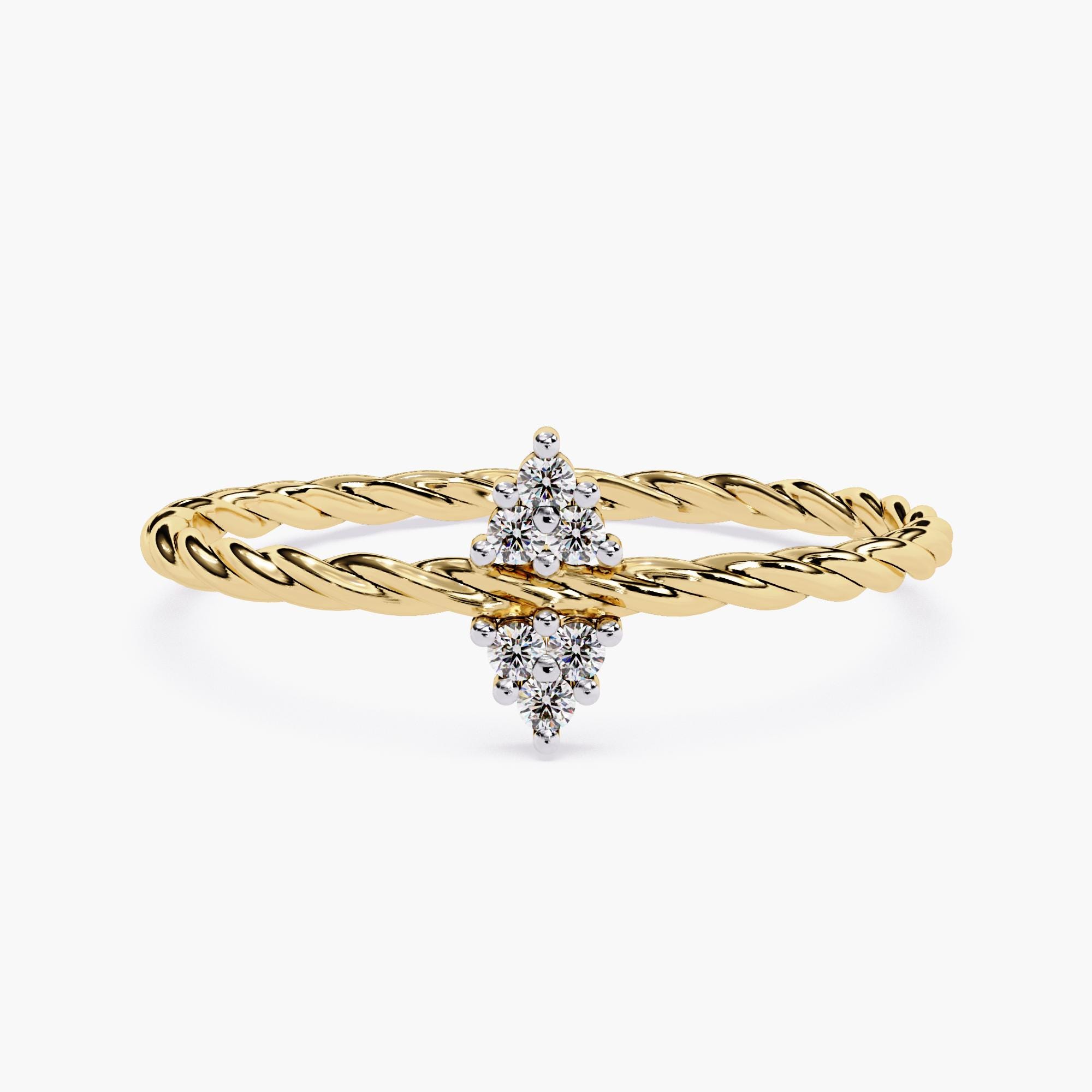 14k Gold Rope Ring With 0.05ct Lab-grown Diamond Triangle Accents - Etsy