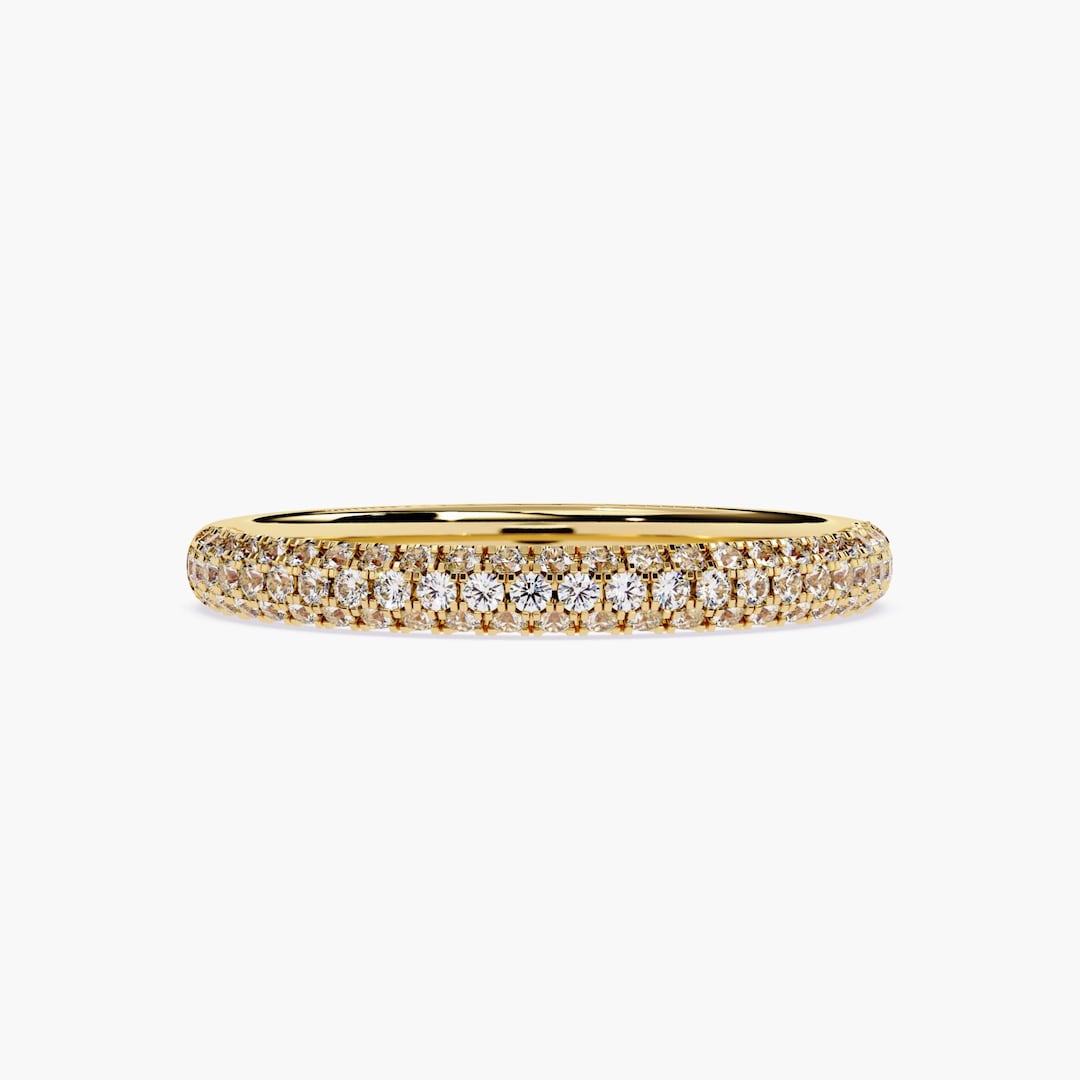 14k Gold Pave Eternity Band: 3 Row Lab Grown Diamond Wedding Stacking ...