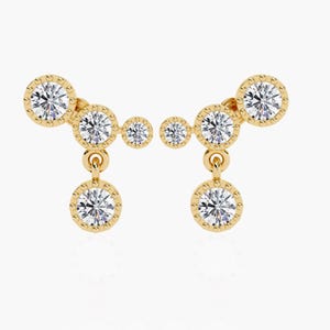 Diamond Ear Climber Earrings Gold Lab Grown Diamond Drop Earrings, 14k Gold Bezel Statement Earring, Earrings Climbers, Gift for Girlfriend