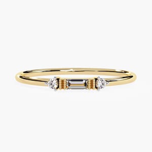 14k Solid Gold Dainty Baguette Diamond Ring Delicate Stacking Rings Gift for Friend Milestone Birthday Gift Christmas Gift