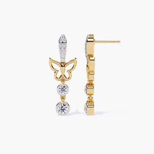 Dainty Butterfly Dangle Drop Earrings Gold Butterfly Wedding Earrings 14K Butterfly Gold Earrings Solid Gold Studs, Everyday Wear, Best Gift