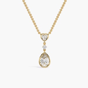 Pear & Heart Cut Diamond Necklace 14K Solid Gold Pear Cut Necklace Wedding Necklace Gift for Her Layering Necklace Gift for Women