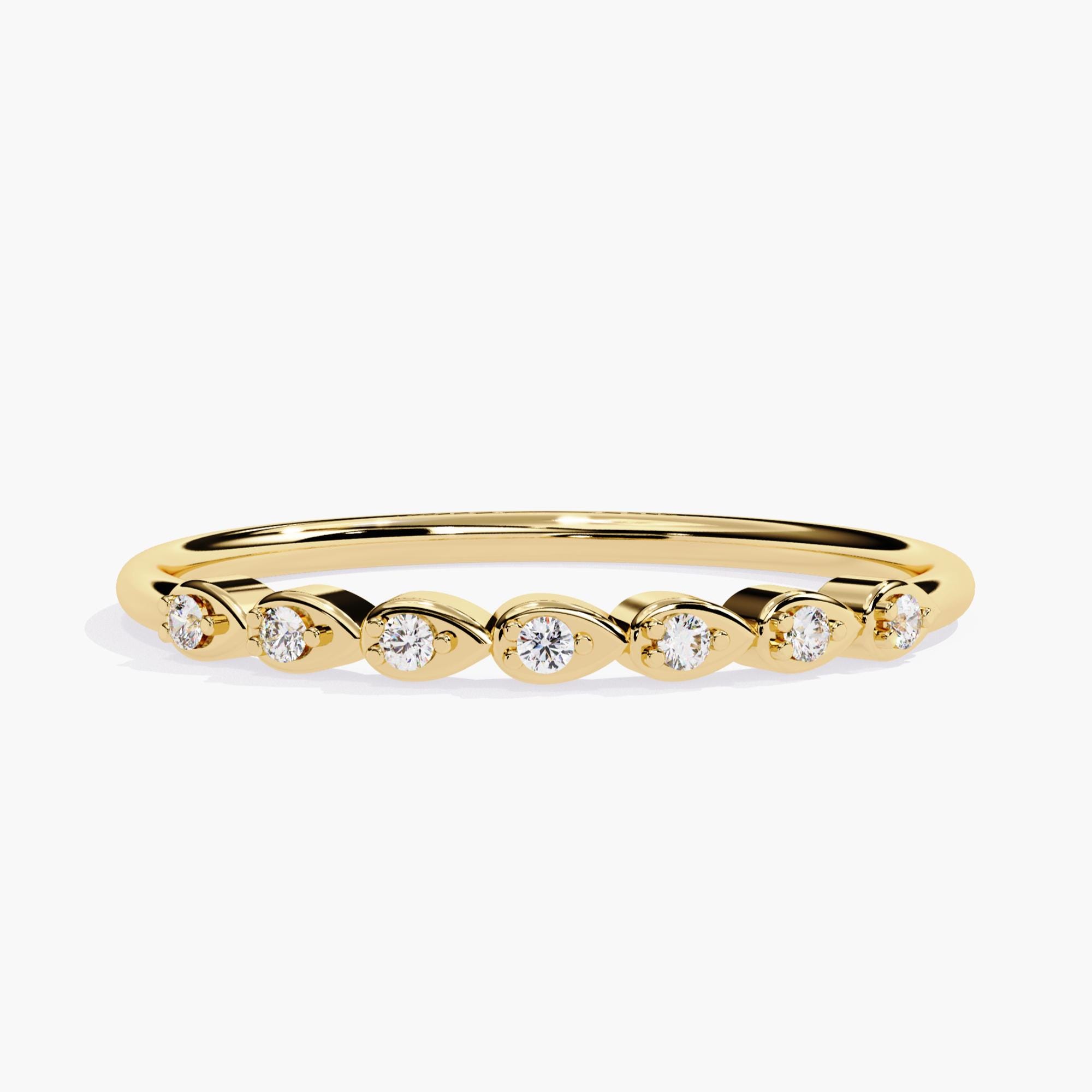 Seitlich Birne Diamant Ring aus 14K Gold, 7 Stein Diamant Jubiläum Band, Einzigartiger Goldring für Verlobungsstapel