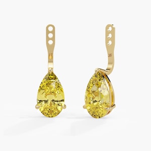 14K Gold Pear Yellow Lab Grown Diamond Earring Jackets, IGI Certified 2–4 CTW, Pear Diamond Stud Jacket