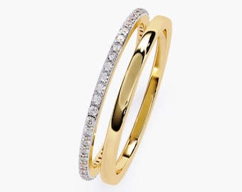 1,15 mm Pavé Eternity Band, 14K Massivgold Schichtring, Naturdiamant Stapelring