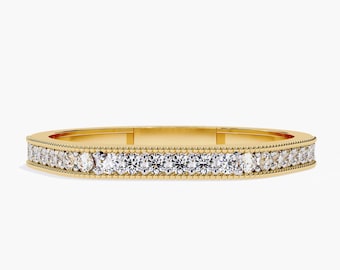 14K Horizontal Bar Ring: 0.16 Ctw Stacking Ring