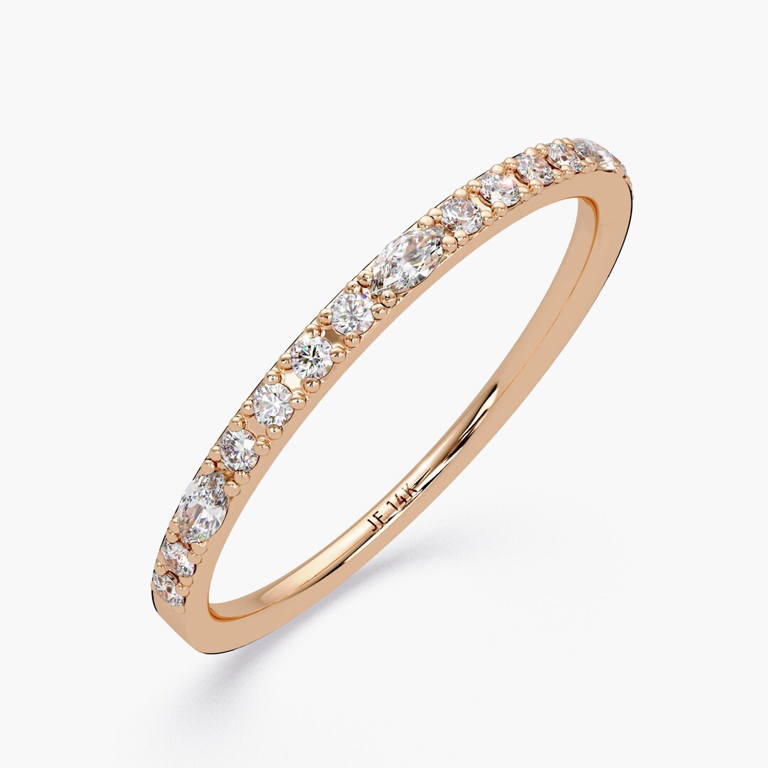 14K Gold Micro Pave Lab Diamond Ring: Half Eternity Stackable Band - Etsy
