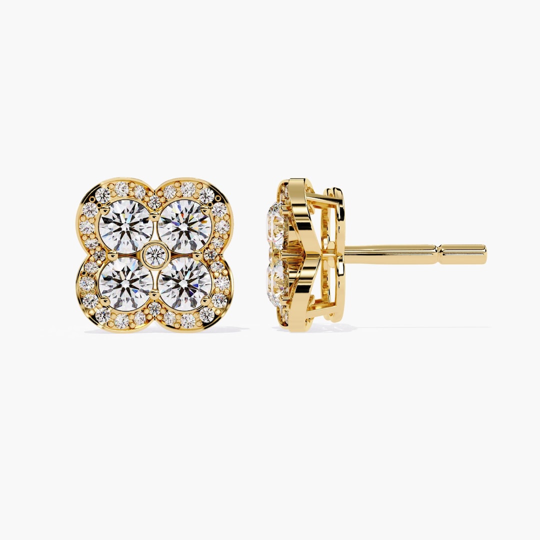 14K Gold Lab Grown Diamond Clover Earrings: 1ctw Cluster Studs - Etsy